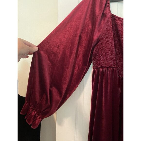 Cranberry Red Velour Dress 4X Empire Waist peasant Square neck Holiday Party - Picture 2 of 9